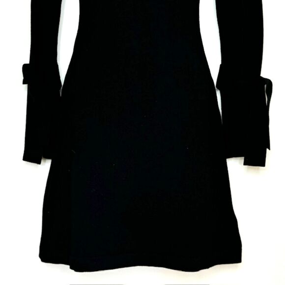 DESIGNER KAREN MILLEN BLACK MOCK NECK SWEATER KNIT DRESS TIE SLEEVES SIZE XS LBD - Picture 3 of 10